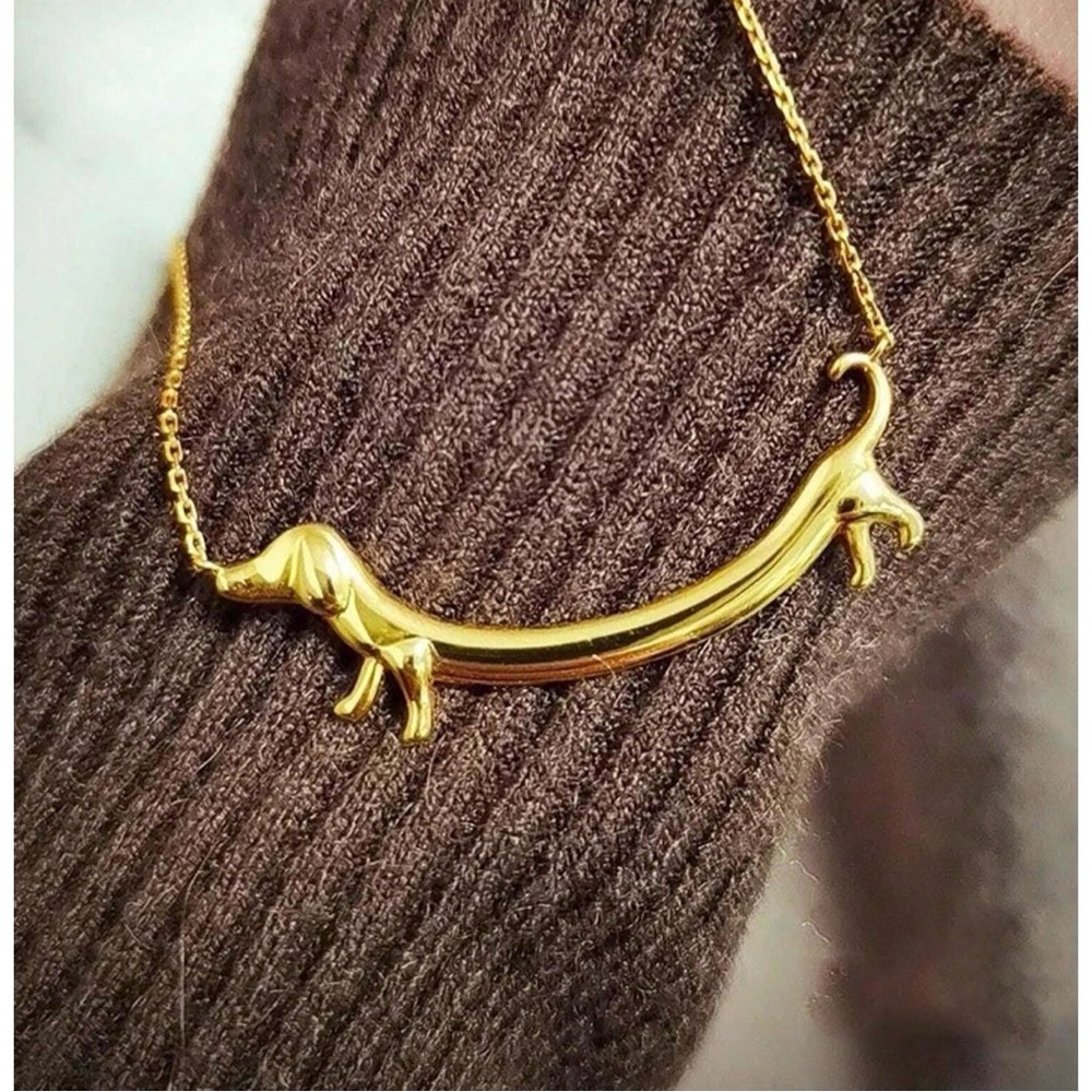 Dachshund necklace gold sausage dog lover hotdog jewelry gift adjustable chain